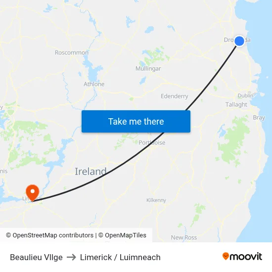 Beaulieu Vllge to Limerick / Luimneach map