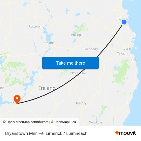 Bryanstown Mnr to Limerick / Luimneach map