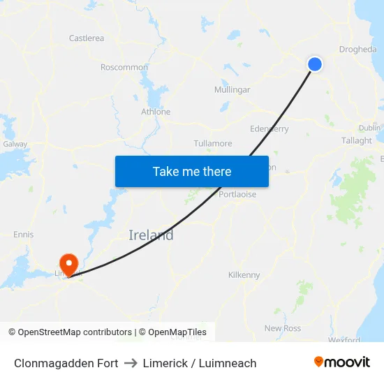 Clonmagadden Fort to Limerick / Luimneach map