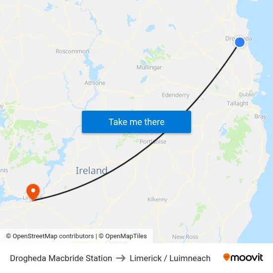 Drogheda Stn to Limerick / Luimneach map