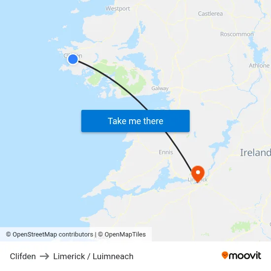 Clifden to Limerick / Luimneach map
