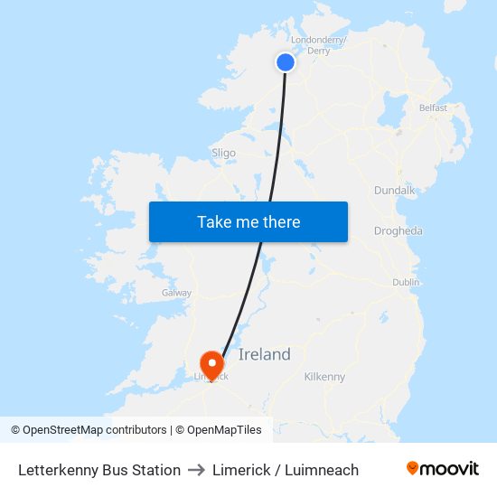 Letterkenny Bus Station to Limerick / Luimneach map