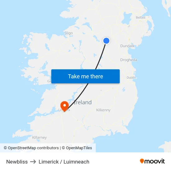 Newbliss to Limerick / Luimneach map