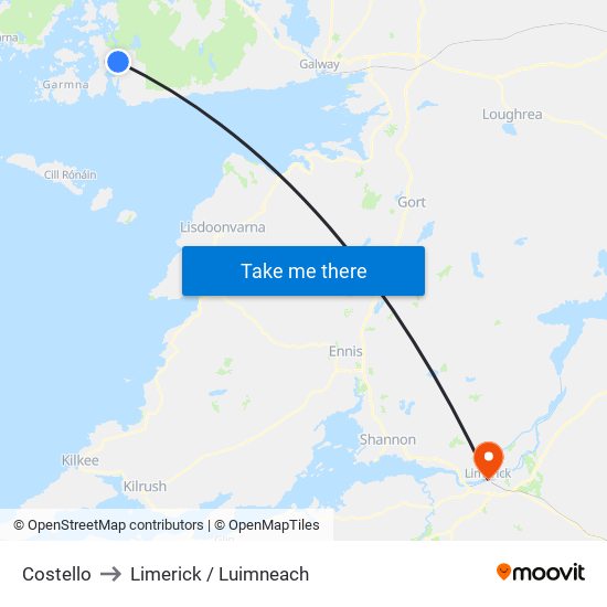 Costello to Limerick / Luimneach map