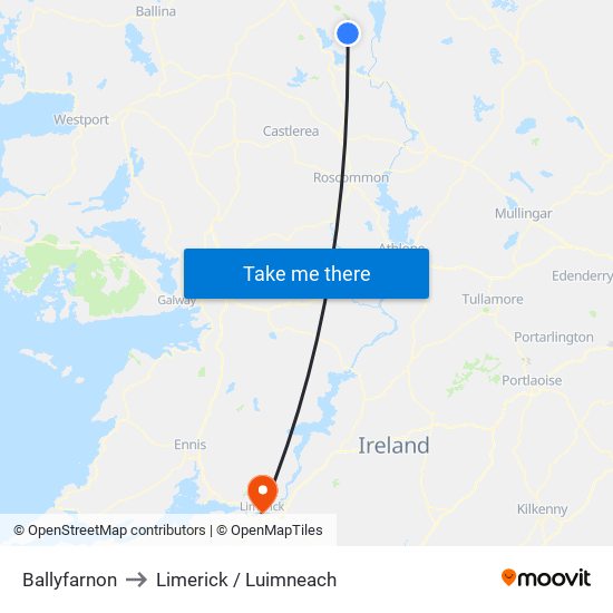 Ballyfarnon to Limerick / Luimneach map