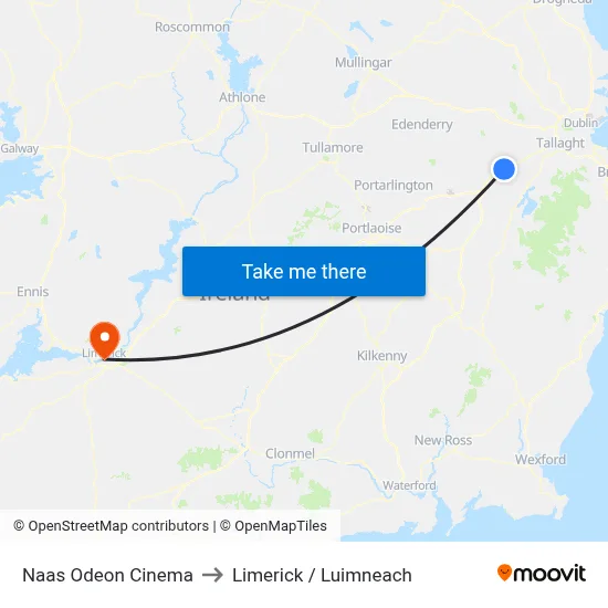 Naas Odeon Cinema to Limerick / Luimneach map