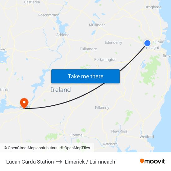 Lucan Garda Station to Limerick / Luimneach map