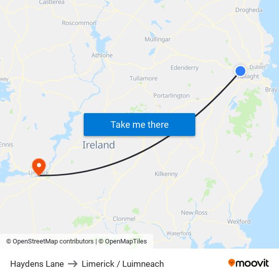 Haydens Lane to Limerick / Luimneach map