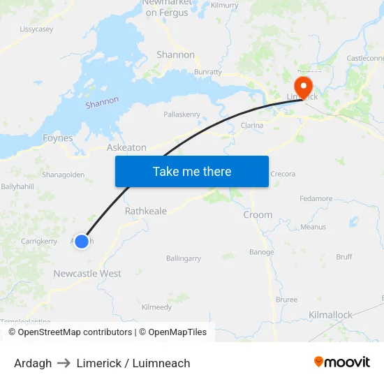 Ardagh to Limerick / Luimneach map