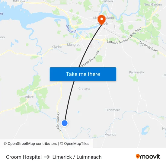 Croom Hospital to Limerick / Luimneach map