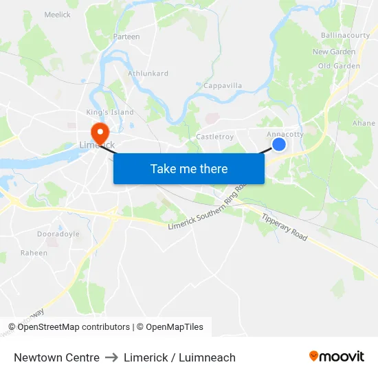 Newtown Centre to Limerick / Luimneach map