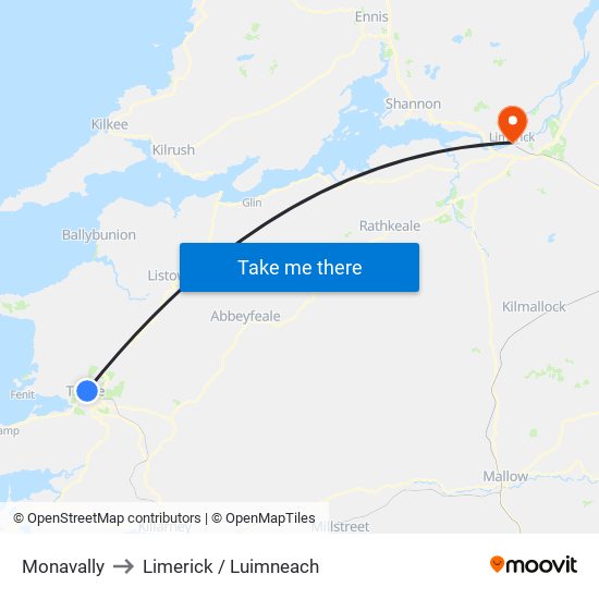 Monavally to Limerick / Luimneach map