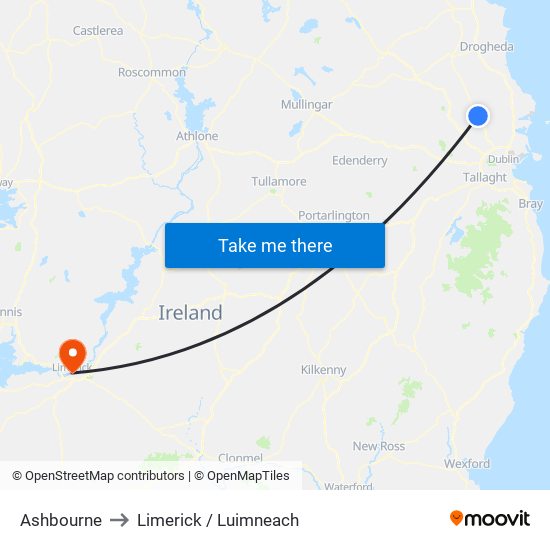 Ashbourne to Limerick / Luimneach map