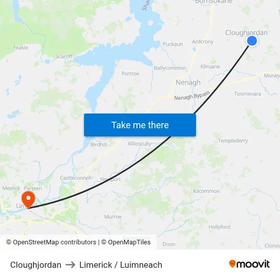 Cloughjordan to Limerick / Luimneach map