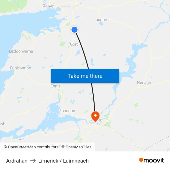Ardrahan to Limerick / Luimneach map