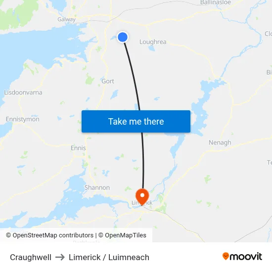 Craughwell to Limerick / Luimneach map