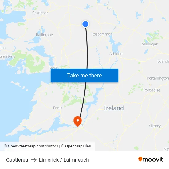 Castlerea to Limerick / Luimneach map