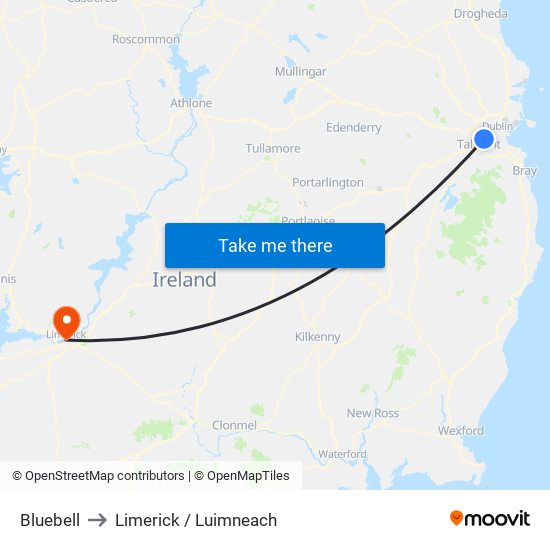 Bluebell to Limerick / Luimneach map