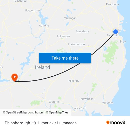 Phibsborough to Limerick / Luimneach map