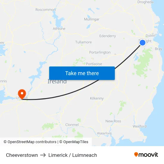 Cheeverstown to Limerick / Luimneach map