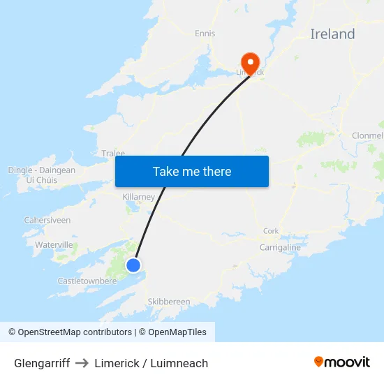 Glengarriff to Limerick / Luimneach map