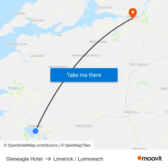 Gleneagle Hotel to Limerick / Luimneach map