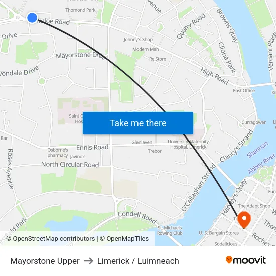 Mayorstone Upper to Limerick / Luimneach map