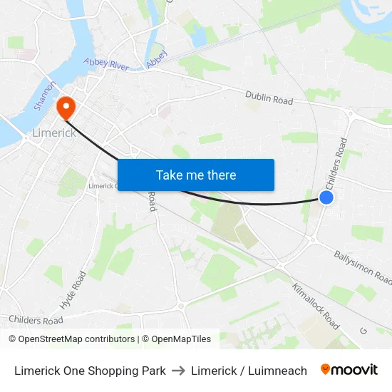 Limerick One Shopping Park to Limerick / Luimneach map
