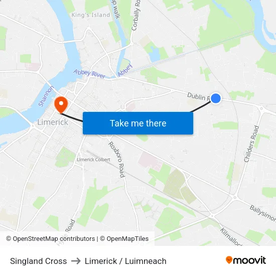 Singland Cross to Limerick / Luimneach map