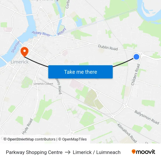 Parkway Shopping Centre to Limerick / Luimneach map