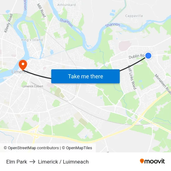 Elm Park to Limerick / Luimneach map