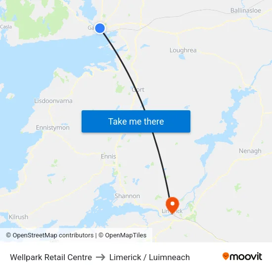 Wellpark Retail Centre to Limerick / Luimneach map