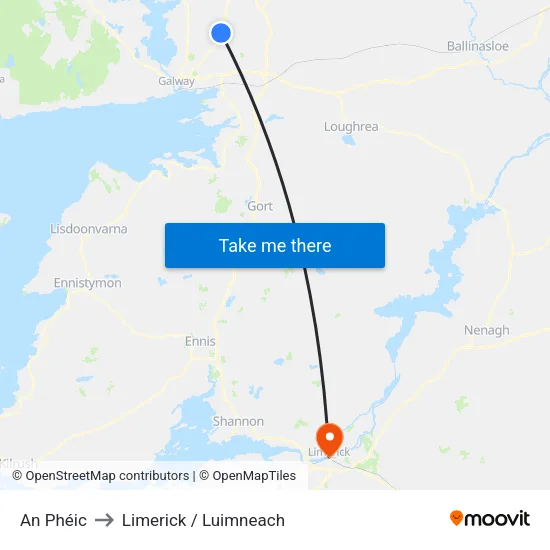 An Phéic to Limerick / Luimneach map