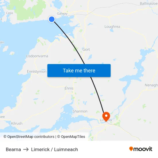 Bearna to Limerick / Luimneach map