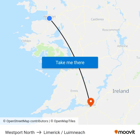 Westport North to Limerick / Luimneach map