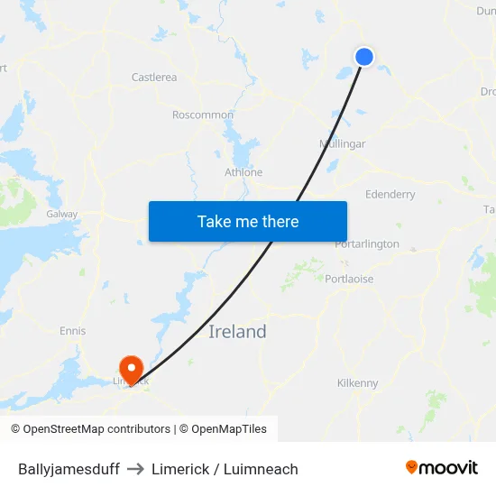 Ballyjamesduff to Limerick / Luimneach map
