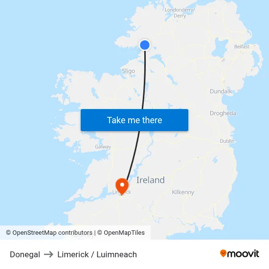 Donegal to Limerick / Luimneach map