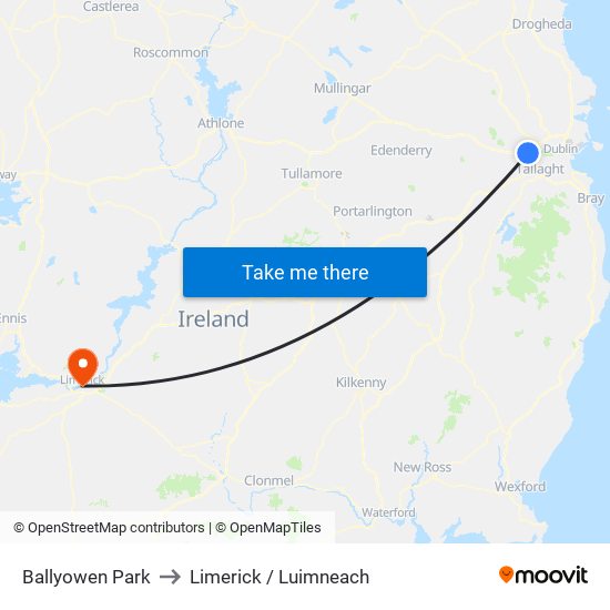 Ballyowen Park to Limerick / Luimneach map