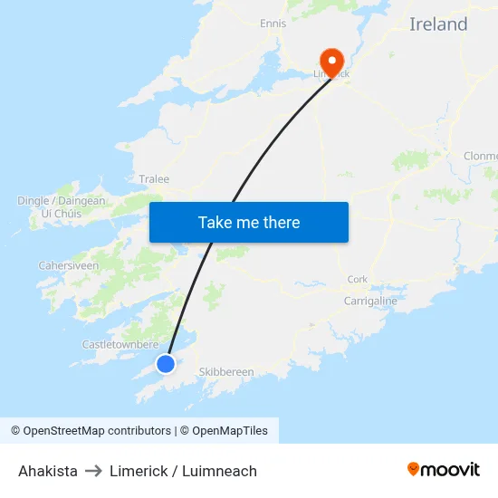 Ahakista to Limerick / Luimneach map