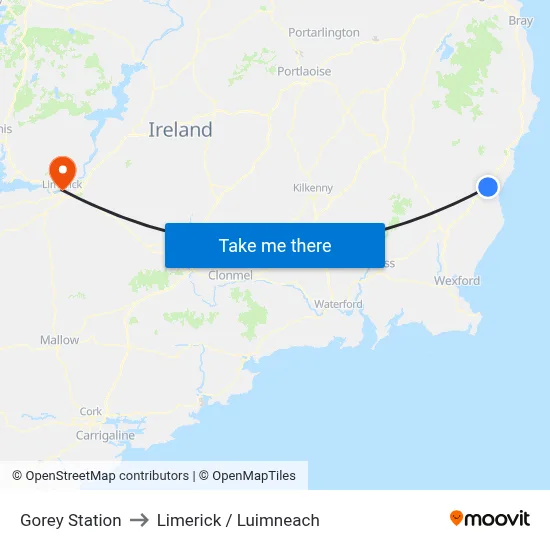 Gorey Station to Limerick / Luimneach map