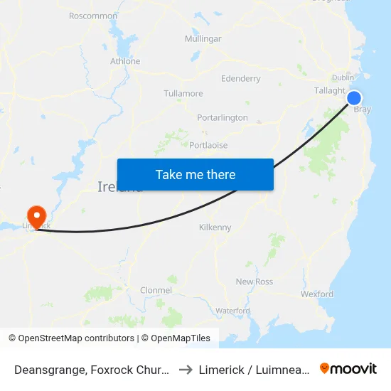 Deansgrange, Foxrock Church to Limerick / Luimneach map