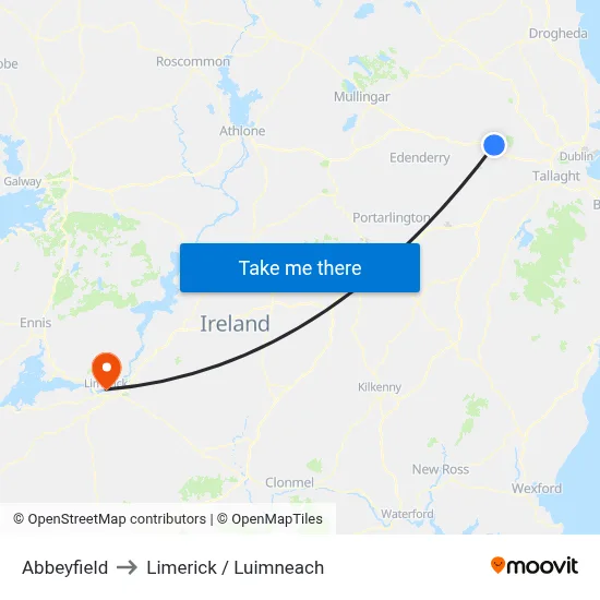 Abbeyfield to Limerick / Luimneach map