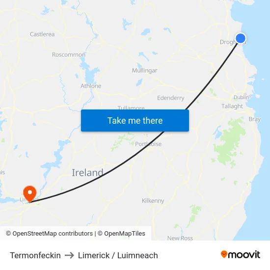 Termonfeckin to Limerick / Luimneach map
