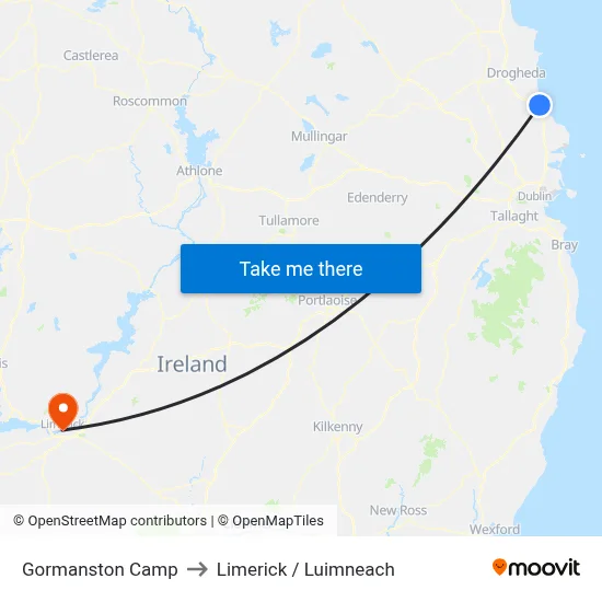 Gormanston Camp to Limerick / Luimneach map