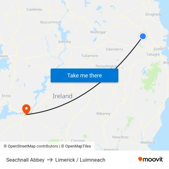 Seachnall Abbey to Limerick / Luimneach map