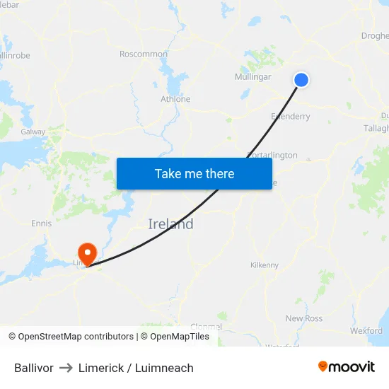 Ballivor to Limerick / Luimneach map