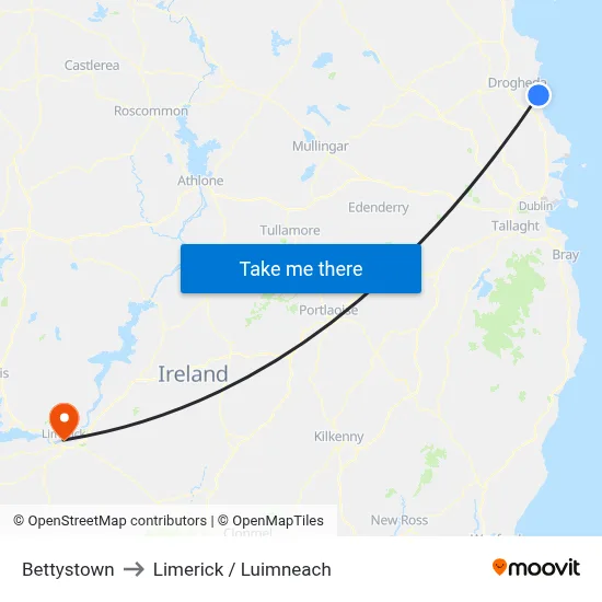 Bettystown to Limerick / Luimneach map