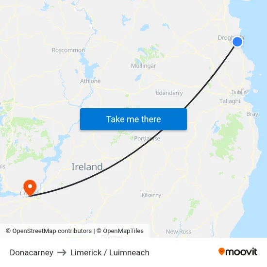 Donacarney to Limerick / Luimneach map