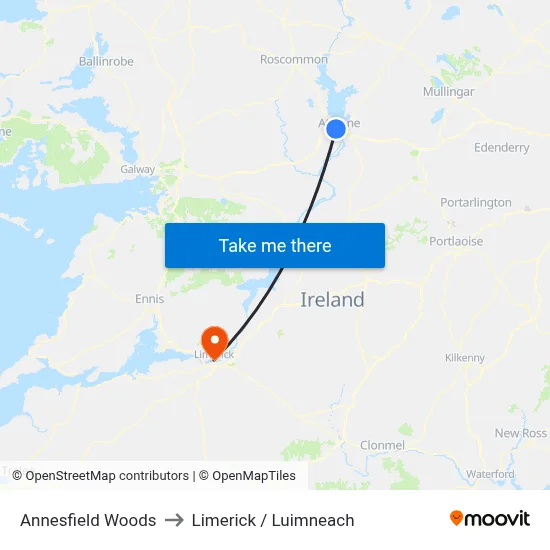 Annesfield Woods to Limerick / Luimneach map