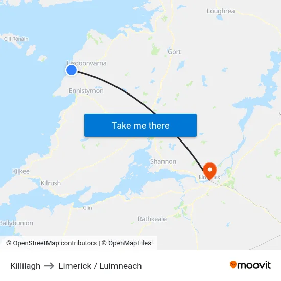 Killilagh to Limerick / Luimneach map